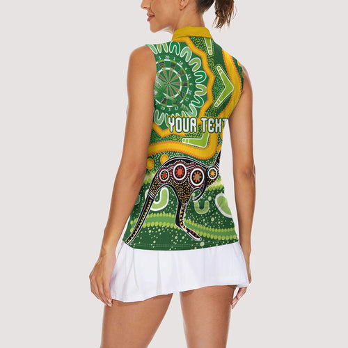Australia Darts Personalised Women Sleeveless Polo Shirt Aboriginal Dot Art Boomerang Indigenous Style Graphic