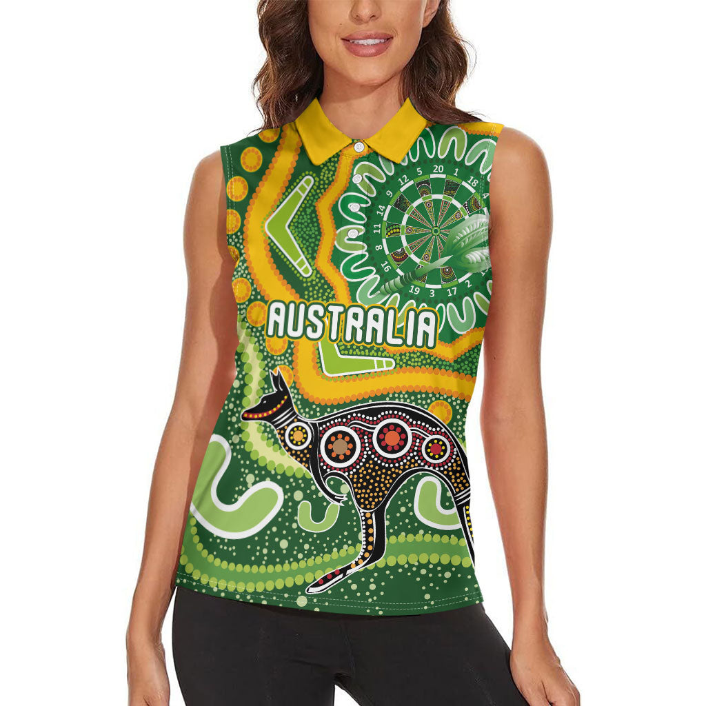 Australia Darts Personalised Women Sleeveless Polo Shirt Aboriginal Dot Art Boomerang Indigenous Style Graphic