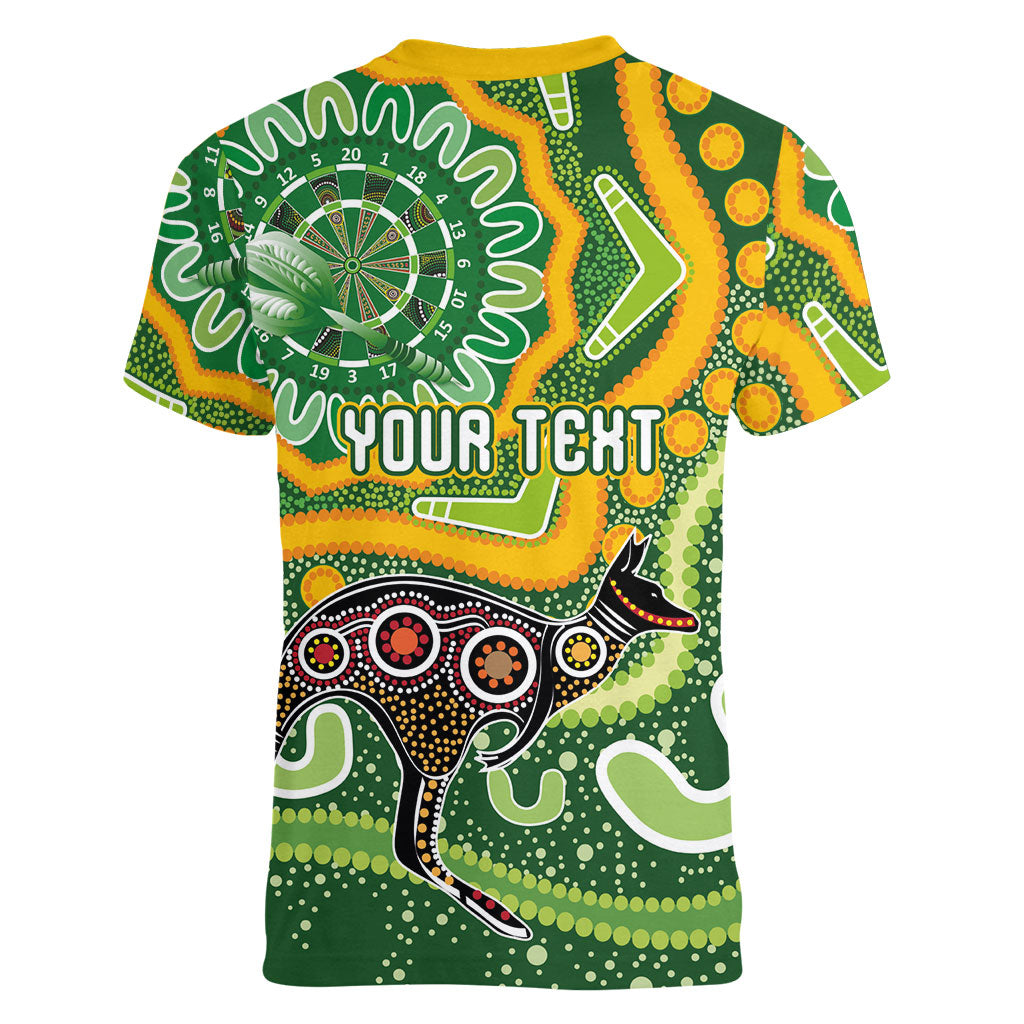 Australia Darts Personalised Women V-Neck T-Shirt Aboriginal Dot Art Boomerang Indigenous Style Graphic