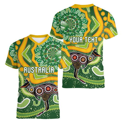 Australia Darts Personalised Women V-Neck T-Shirt Aboriginal Dot Art Boomerang Indigenous Style Graphic