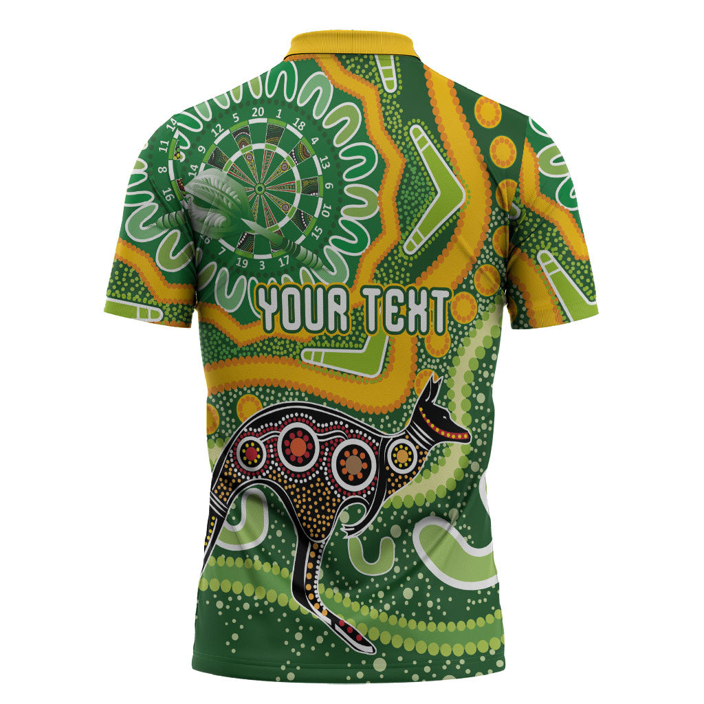 Australia Darts Personalised Zipper Polo Shirt Aboriginal Dot Art Boomerang Indigenous Style Graphic