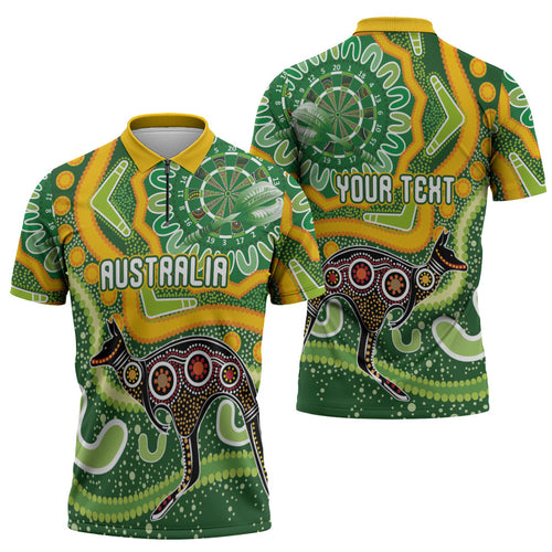 Australia Darts Personalised Zipper Polo Shirt Aboriginal Dot Art Boomerang Indigenous Style Graphic