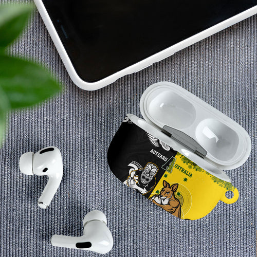 Aotearoa New Zealand and Australia Rugby AirPods Case Maori Koru and Aboriginal Dot Art Cultural Heritage