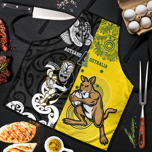 Aotearoa New Zealand and Australia Rugby Apron Maori Koru and Aboriginal Dot Art Cultural Heritage