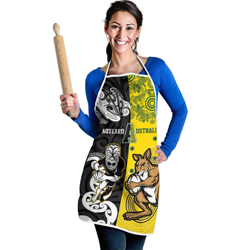 Aotearoa New Zealand and Australia Rugby Apron Maori Koru and Aboriginal Dot Art Cultural Heritage