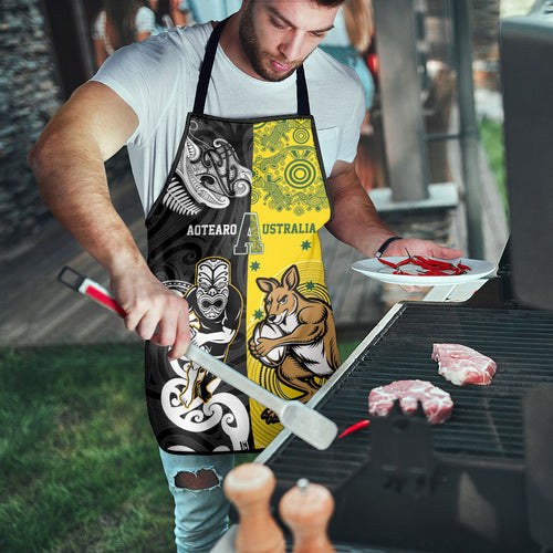 Aotearoa New Zealand and Australia Rugby Apron Maori Koru and Aboriginal Dot Art Cultural Heritage