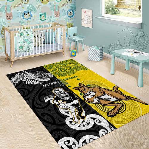 Aotearoa New Zealand and Australia Rugby Area Rug Maori Koru and Aboriginal Dot Art Cultural Heritage