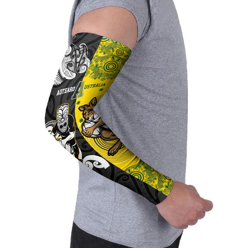 Aotearoa New Zealand and Australia Rugby Personalized Arm Sleeves Maori Koru and Aboriginal Dot Art Cultural Heritage