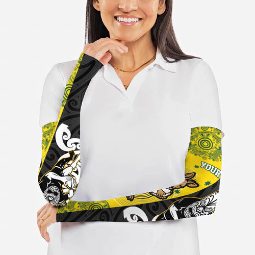 Aotearoa New Zealand and Australia Rugby Personalized Arm Sleeves Maori Koru and Aboriginal Dot Art Cultural Heritage