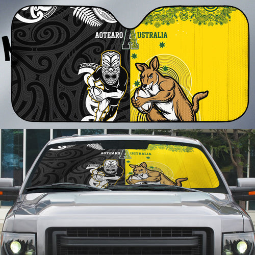 Aotearoa New Zealand and Australia Rugby Auto Sun Shade Maori Koru and Aboriginal Dot Art Cultural Heritage