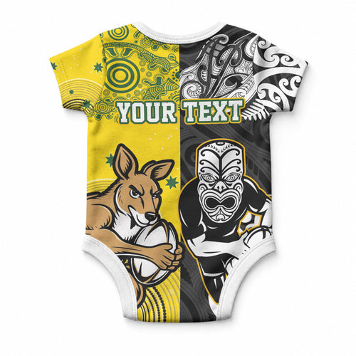 Aotearoa New Zealand and Australia Rugby Personalized Baby Onesie Maori Koru and Aboriginal Dot Art Cultural Heritage