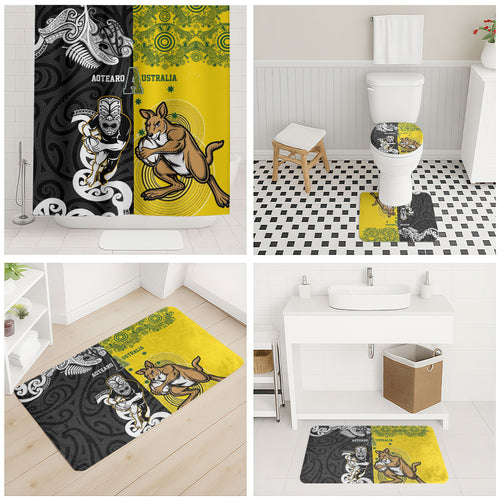 Aotearoa New Zealand and Australia Rugby Bathroom Set Maori Koru and Aboriginal Dot Art Cultural Heritage