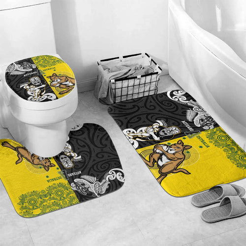 Aotearoa New Zealand and Australia Rugby Bathroom Set Maori Koru and Aboriginal Dot Art Cultural Heritage