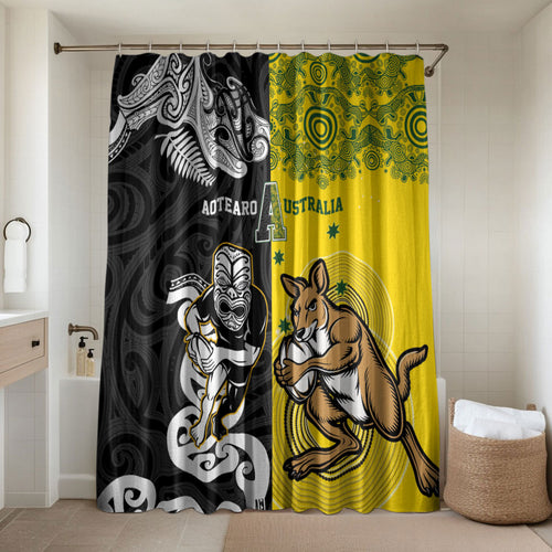 Aotearoa New Zealand and Australia Rugby Bathroom Set Maori Koru and Aboriginal Dot Art Cultural Heritage
