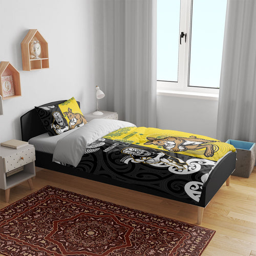 Aotearoa New Zealand and Australia Rugby Bedding Set Maori Koru and Aboriginal Dot Art Cultural Heritage