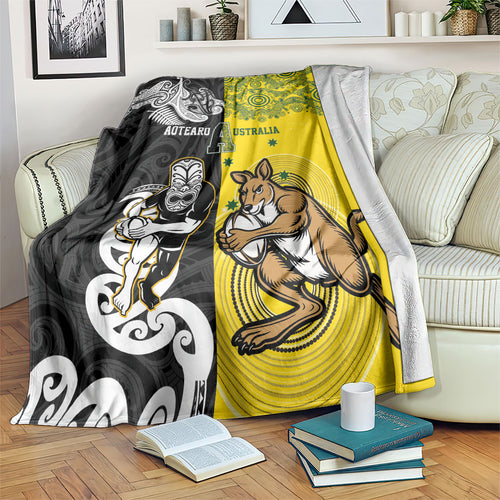 Aotearoa New Zealand and Australia Rugby Blanket Maori Koru and Aboriginal Dot Art Cultural Heritage