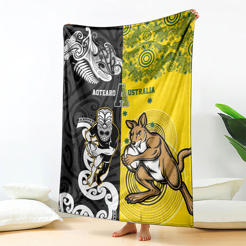 Aotearoa New Zealand and Australia Rugby Blanket Maori Koru and Aboriginal Dot Art Cultural Heritage
