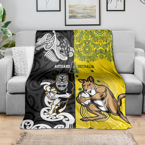 Aotearoa New Zealand and Australia Rugby Blanket Maori Koru and Aboriginal Dot Art Cultural Heritage