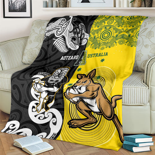 Aotearoa New Zealand and Australia Rugby Blanket Maori Koru and Aboriginal Dot Art Cultural Heritage