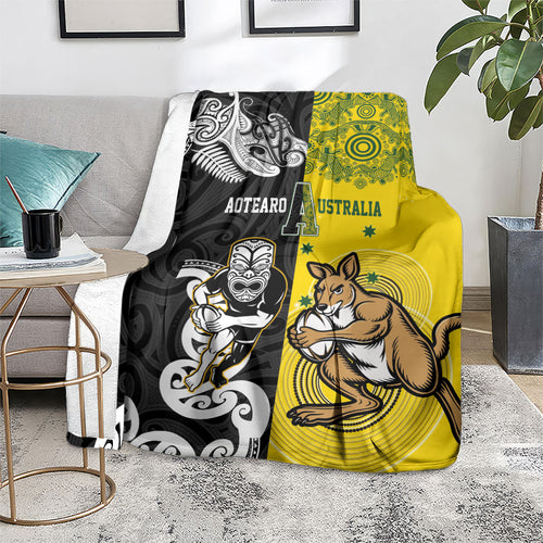 Aotearoa New Zealand and Australia Rugby Blanket Maori Koru and Aboriginal Dot Art Cultural Heritage