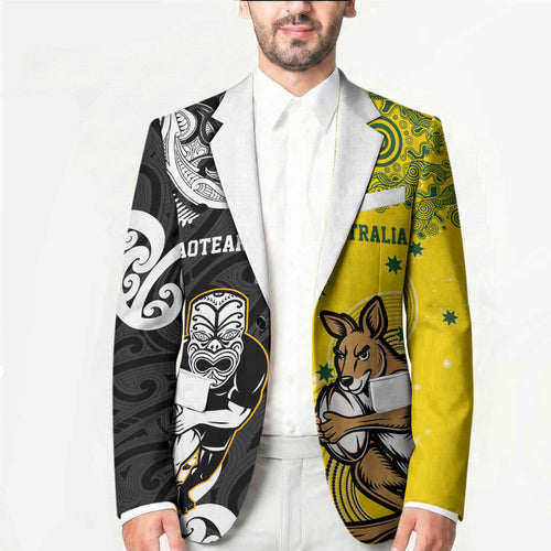 Aotearoa New Zealand and Australia Rugby Personalized Blazer Maori Koru and Aboriginal Dot Art Cultural Heritage