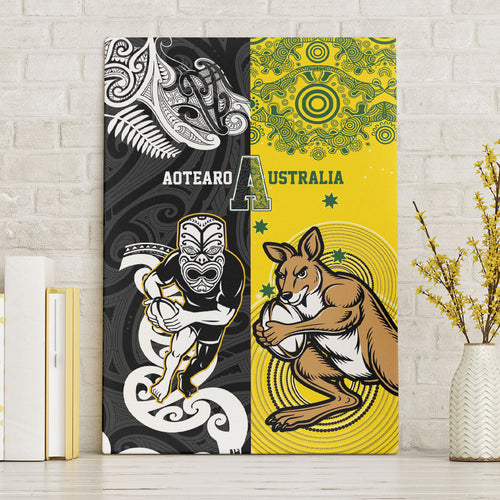 Aotearoa New Zealand and Australia Rugby Canvas Wall Art Maori Koru and Aboriginal Dot Art Cultural Heritage