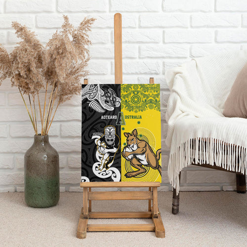 Aotearoa New Zealand and Australia Rugby Canvas Wall Art Maori Koru and Aboriginal Dot Art Cultural Heritage