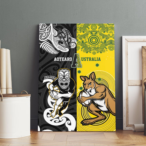 Aotearoa New Zealand and Australia Rugby Canvas Wall Art Maori Koru and Aboriginal Dot Art Cultural Heritage