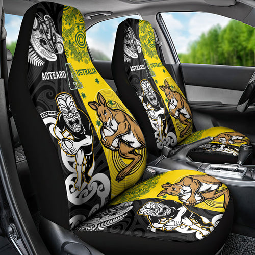 Aotearoa New Zealand and Australia Rugby Car Seat Cover Maori Koru and Aboriginal Dot Art Cultural Heritage