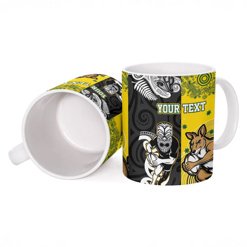 Aotearoa New Zealand and Australia Rugby Personalized Ceramic Mug Maori Koru and Aboriginal Dot Art Cultural Heritage