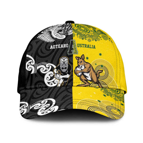 Aotearoa New Zealand and Australia Rugby Classic Cap Maori Koru and Aboriginal Dot Art Cultural Heritage