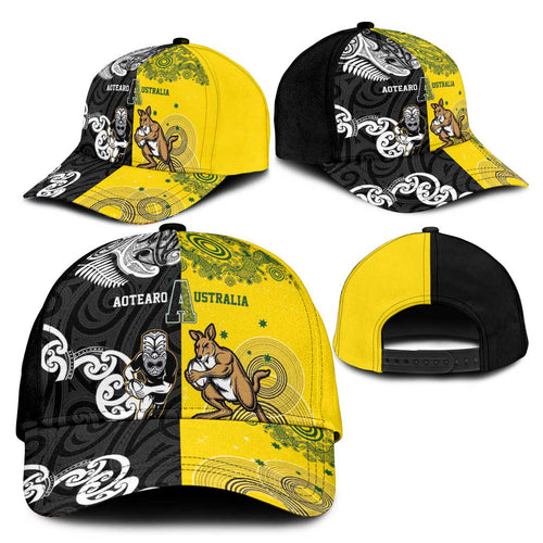 Aotearoa New Zealand and Australia Rugby Classic Cap Maori Koru and Aboriginal Dot Art Cultural Heritage