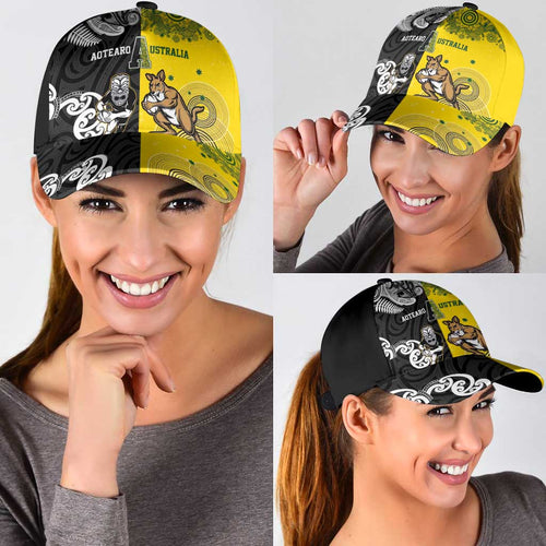 Aotearoa New Zealand and Australia Rugby Classic Cap Maori Koru and Aboriginal Dot Art Cultural Heritage