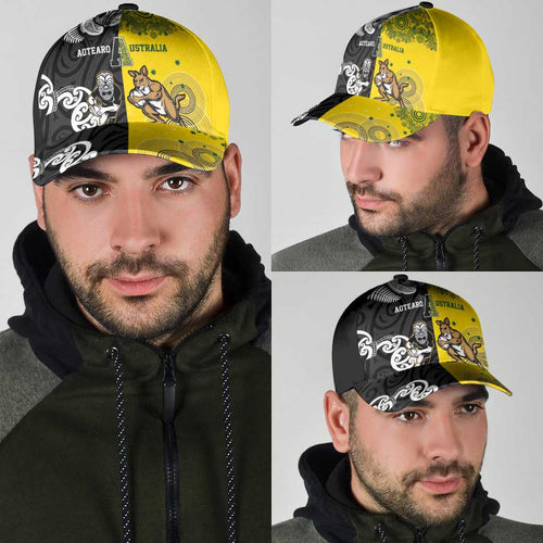 Aotearoa New Zealand and Australia Rugby Classic Cap Maori Koru and Aboriginal Dot Art Cultural Heritage