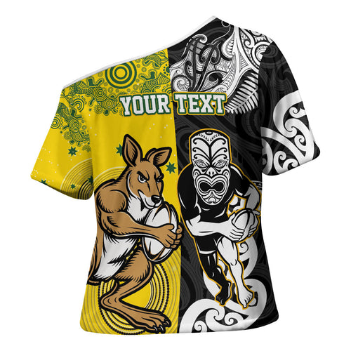 Aotearoa New Zealand and Australia Rugby Personalized Cross Shoulder Shirt Maori Koru and Aboriginal Dot Art Cultural Heritage