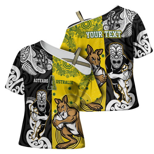 Aotearoa New Zealand and Australia Rugby Personalized Cross Shoulder Shirt Maori Koru and Aboriginal Dot Art Cultural Heritage