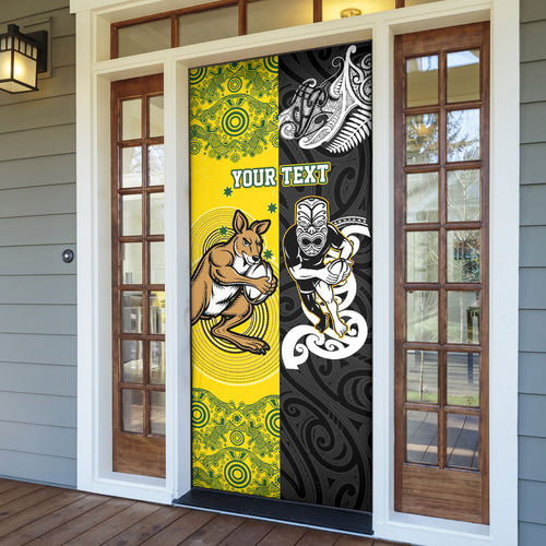 Aotearoa New Zealand and Australia Rugby Personalized Door Cover Maori Koru and Aboriginal Dot Art Cultural Heritage