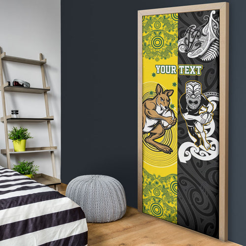 Aotearoa New Zealand and Australia Rugby Personalized Door Cover Maori Koru and Aboriginal Dot Art Cultural Heritage