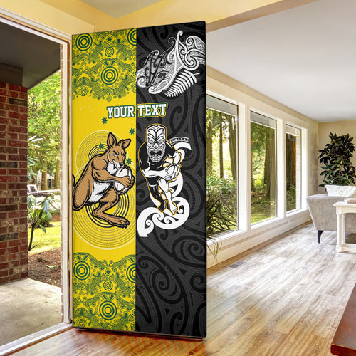Aotearoa New Zealand and Australia Rugby Personalized Door Cover Maori Koru and Aboriginal Dot Art Cultural Heritage