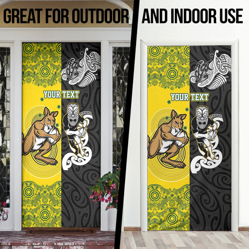 Aotearoa New Zealand and Australia Rugby Personalized Door Cover Maori Koru and Aboriginal Dot Art Cultural Heritage