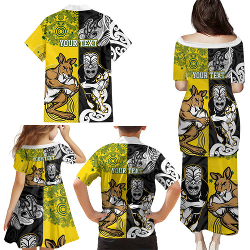 Aotearoa New Zealand and Australia Rugby Personalized Family Matching Puletasi and Hawaiian Shirt Maori Koru and Aboriginal Dot Art Cultural Heritage
