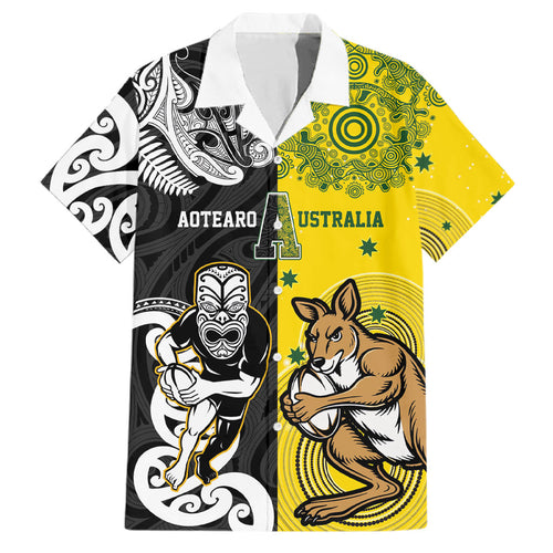 Aotearoa New Zealand and Australia Rugby Personalized Family Matching Puletasi and Hawaiian Shirt Maori Koru and Aboriginal Dot Art Cultural Heritage