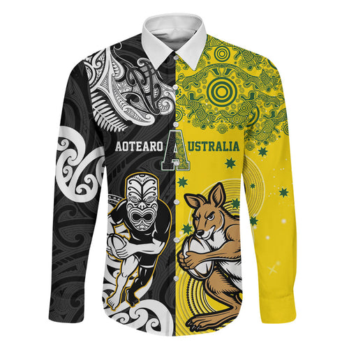 Aotearoa New Zealand and Australia Rugby Personalized Family Matching Tank Maxi Dress and Hawaiian Shirt Maori Koru and Aboriginal Dot Art Cultural Heritage