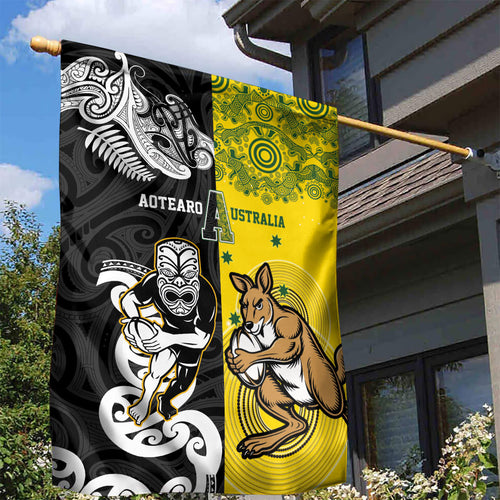 Aotearoa New Zealand and Australia Rugby Garden Flag Maori Koru and Aboriginal Dot Art Cultural Heritage