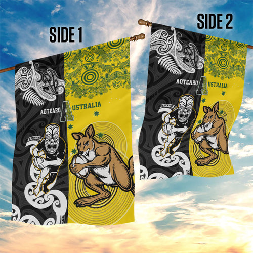 Aotearoa New Zealand and Australia Rugby Garden Flag Maori Koru and Aboriginal Dot Art Cultural Heritage