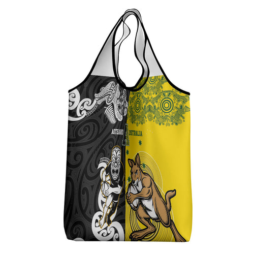 Aotearoa New Zealand and Australia Rugby Grocery Bag Maori Koru and Aboriginal Dot Art Cultural Heritage