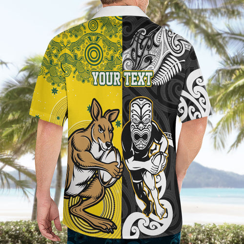 Aotearoa New Zealand and Australia Rugby Personalized Hawaiian Shirt Maori Koru and Aboriginal Dot Art Cultural Heritage