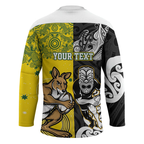 Aotearoa New Zealand and Australia Rugby Personalized Hockey Jersey Maori Koru and Aboriginal Dot Art Cultural Heritage