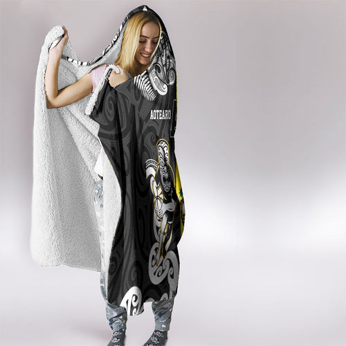 Aotearoa New Zealand and Australia Rugby Hooded Blanket Maori Koru and Aboriginal Dot Art Cultural Heritage