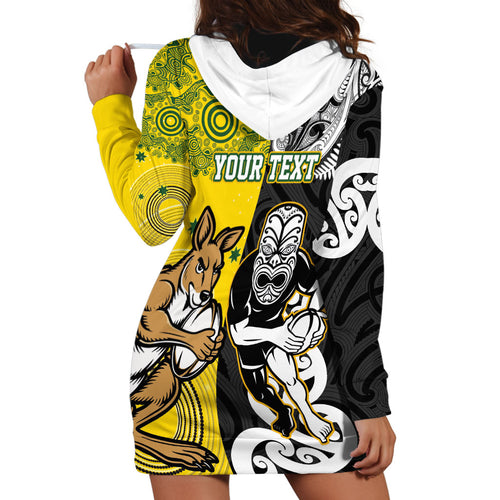 Aotearoa New Zealand and Australia Rugby Personalized Hoodie Dress Maori Koru and Aboriginal Dot Art Cultural Heritage